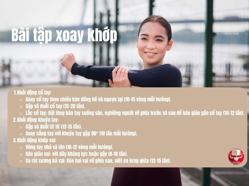 8 bài tập xoay khớp giúp tăng cường tuần hoàn dịch khớp, từ đó cải thiện khả năng bôi trơn và giảm ma sát trong quá trình vận động